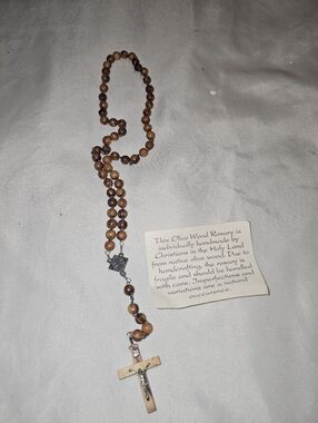 Olive Wood Rosary Necklace with Crucifix